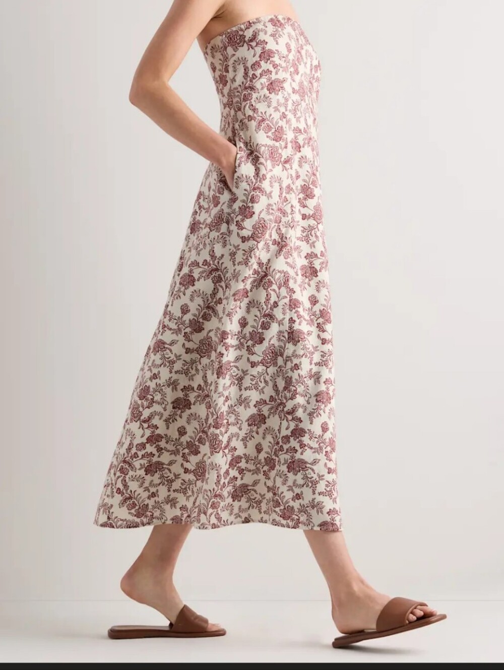 Quince Linen Ivory Dress with Dusty Rose Floral Print